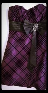 Purple Criss-Cross Pattern Dress w Jewel Bow Dance